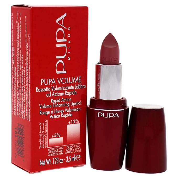 Pupa Milano Volume - Plumping, Hydrating Cream Formula Lipsticks - Lasting Color That Stays On Lips All Day Long - Lustrous, Flattering Shades For All Skin Complexions - 101 Nude Rose - 0.123 Oz