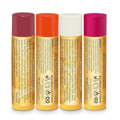 Burt’s Bees Holiday Gift, 4 Lip Balm Stocking Stuffer Products, Beeswax Fruit Set - Pomegranate, Sweet Mandarin, Coconut and Pear & Watermelon (Old Version)
