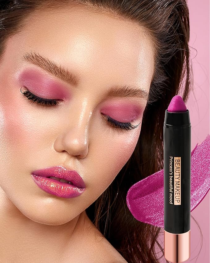 Metallic Diamond Glitter Matte Lipstick Crayon Pencil, Long Lasting Non-Stick Red Shiny Creamy Lip Gloss Lip Liner Pen, Sparkling High Pigment Waterproof Eyeshadow, Shimmer Lip Blam Stain Makeup – 02#