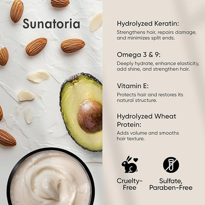 SUNATORIA Keratin Hair Mask - Deep Conditioner for Dry Damaged Hair - Hydrates, Repairs, Nourishes - Keratin Hair Treatment - Deep Conditioning Hair Mask - Keratina Mascarilla Para el Cabello