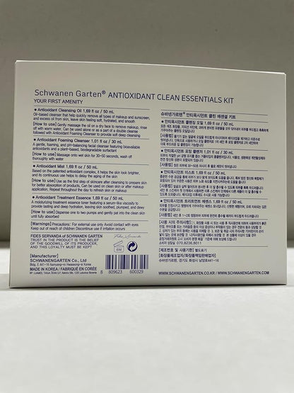 Antioxidant Clean Essentials Kit, Travel Size Skincare Set with Cleansing Oil, Foaming Cleanser, Mist, Treatment Essence