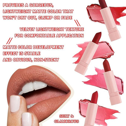 10PCS Mini Matte Lipstick Set,Smooth High Pigmented Lipstick Set,Waterproof Long Lasting Non-Fading Lip Gloss Stick Makeup Set,Matte Nude Lipstick Gift Set for Women