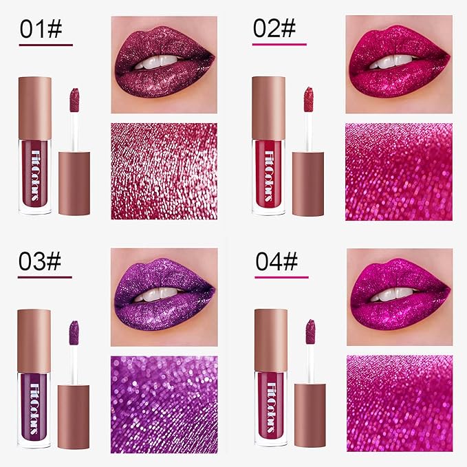 4 Colors Glitter Lipsticks Diamond Shimmer Metallic Lip Glitter