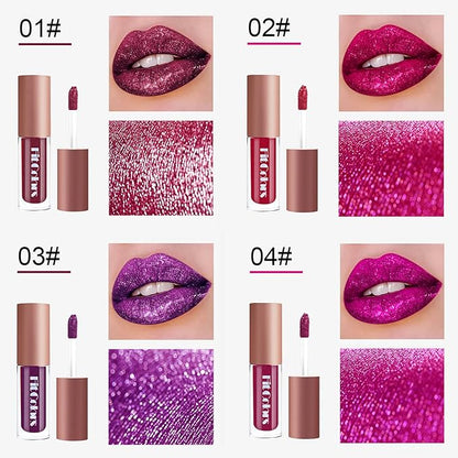 4 Colors Glitter Lipsticks Diamond Shimmer Metallic Lip Glitter