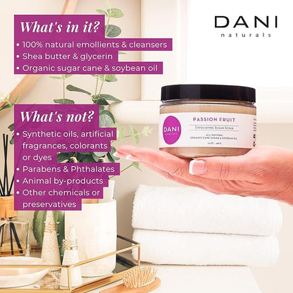 Naturals Sugar Scrub – Pure & Gentle Exfoliation with Juicy Passion Fruit Scent. Organic sugar, shea butter, and nourishing oils for smooth, soft skin – 14 oz