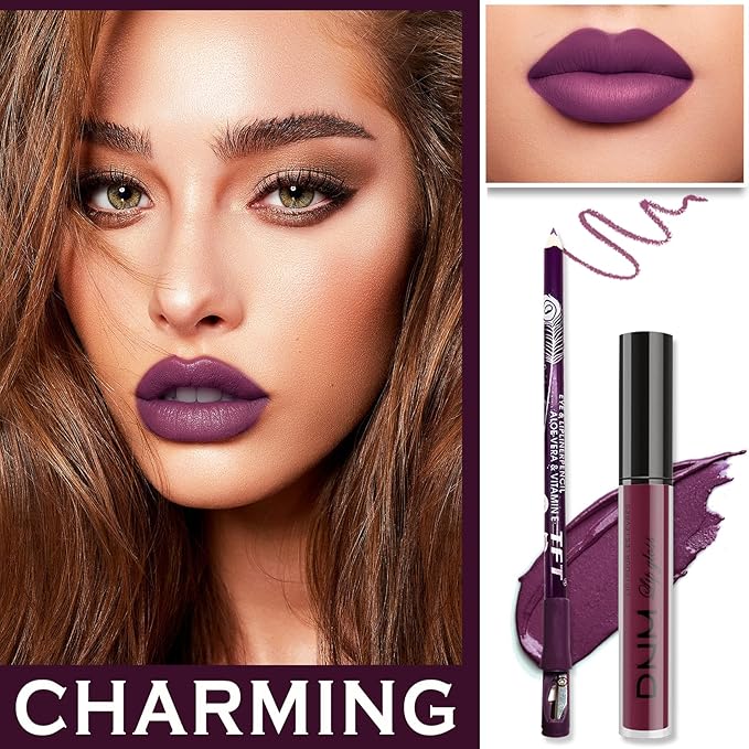 2PCS Matte Lip Liner and Lipstick Makeup Set, Gloss