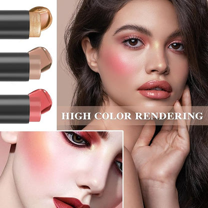 3P Cream Blush Stick with Brush,Waterproof Multi Cream Makeup Q345