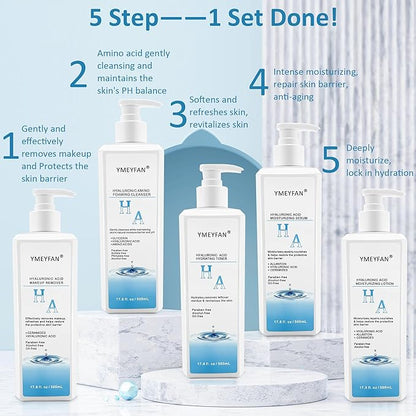 Skincare Set Gift for Women Wife, Large Skin Care Set, Paraben Free, Hyaluronic Acid Facial Kits for Esthetician Supplies Beauty Salon Family(17.6 Fl oz Makeup Remover, Cleanser, Toner, Serum, Lotion)