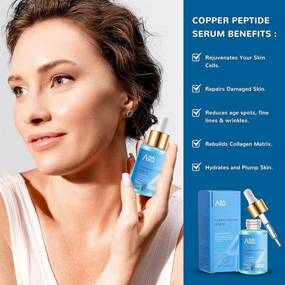 ANAI RUI Copper Peptides Serum for Face -Copper Peptide Face Serum + Hyaluronic Acid - Reduces Fine Lines & Wrinkles, Plumping and Radiant Skin, 1.fl.Oz