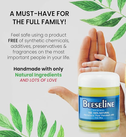 Beeseline Original - 100% Natural & Hypoallergenic Alternative to Petroleum Jelly - Lips, Hands, Baby, Makeup Remover and More (Glass Jar) (2 oz)