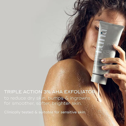 Gentle Body Exfoliator | Hydrating Acid-Based Scrub for Women | With Glycolic Acid, Lactic Acid, Rice Powder & Vitamin E | Smooths, Softens & Evens Tone | pH-Balanced & Vegan, 180ml