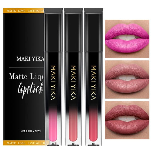 MAKI YIKA 3Pc Matte Lipstick Makeup Set, Pink Lipstick