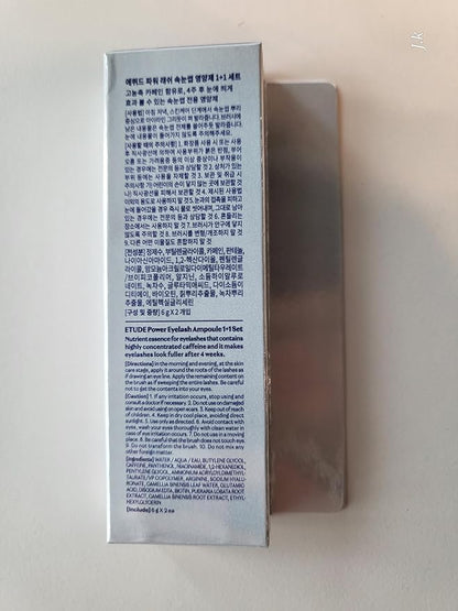 ETUDE Power Eyelash Ampoule 1+1 Set, Lash and Brow Treatment, Caffeine-Infused, Ultra Slim Tip, Lash Booster, Korean Makeup, Beauty (1.31 Fl Oz)