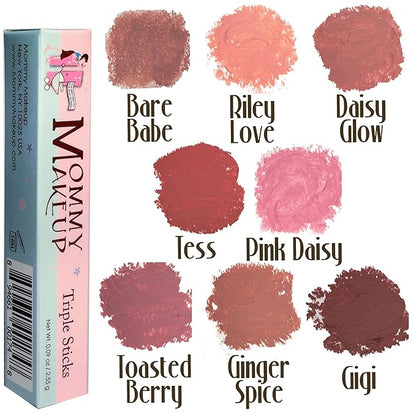 Mommy Makeup Triple Sticks Lipstick & Cream Blush in Ginger Spice (A Soft Nutmeg) - Soft & Creamy, Moisturizing Multistick For Lips & Cheeks with Medium Coverage