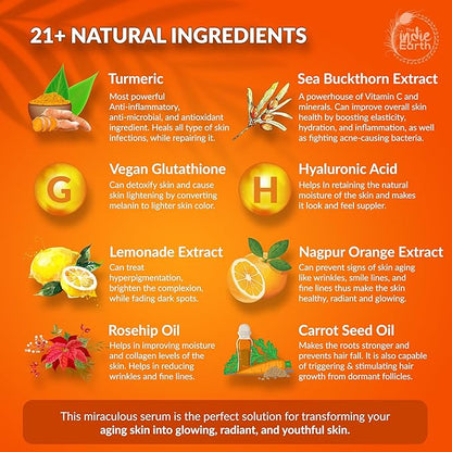20% Vitamin C Serum – Advanced Anti-Aging & Brightening Formula with Glutathione, Hyaluronic Acid, Ferulic Acid, Turmeric, Rosehip, and Sea Buckthorn for Enhanced Skin Tone, Radiance, & Youthful Glow