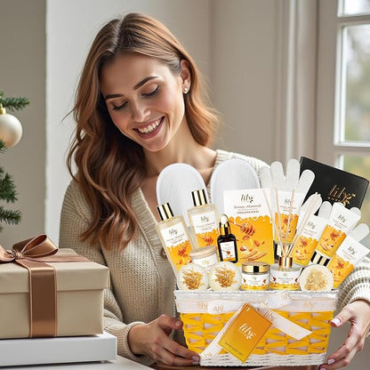 Mothers Day Gifts for Mom - 18-Piece Luxury Bath & Body Gift Basket Set for Women, Spa Gift Basket Self Care & Pampering Gifts for Her | Christmas, Birthday Gifts, All Occasion Present with Bath Bomb