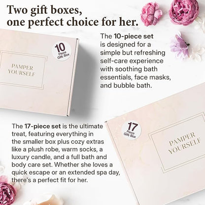 17-Piece Luxury Gift Set with Robe | Complete White Tea & Coconut Bath Collection | Self-Care Kit with Bath Bombs, Face Masks & Hair Care
