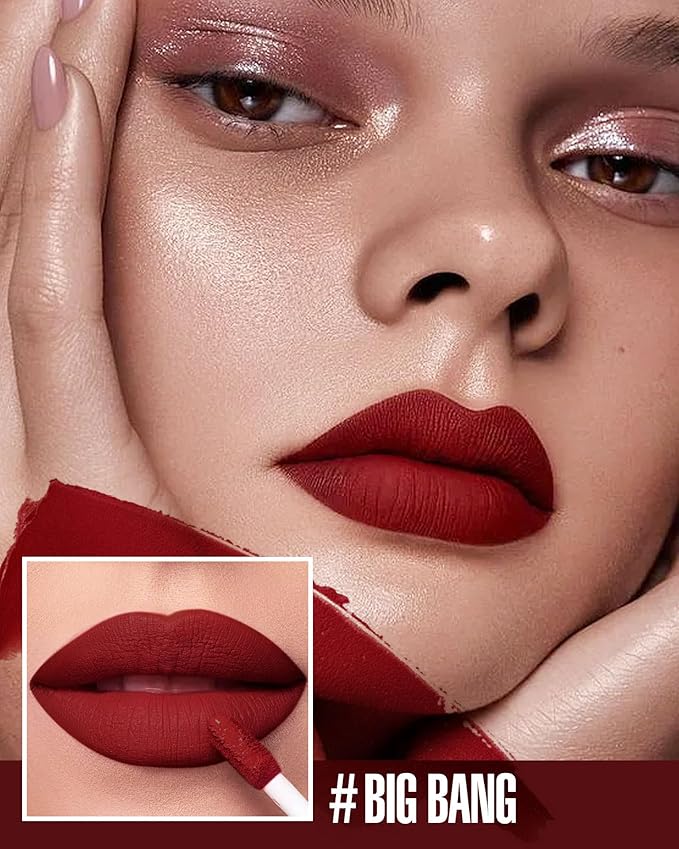 3Pc Matte Liquid Lipsticks, Pink Dark Red Brown Long