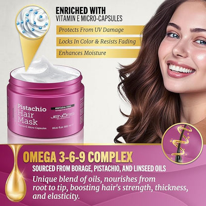 Jenoris Pistachio Hair Mask for Dry Damaged Hair – Deep Conditioning Hair Mask Treatment with Pistachio Oil & Vitamin E, For Color-Treated Hair, For Hair Repair, Paraben & Salt Free, 10.14 Fl Oz