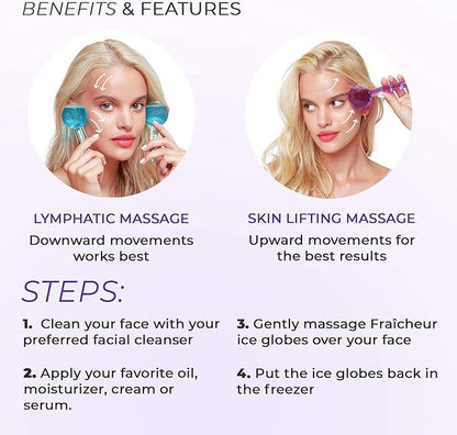 FRAÎCHEUR ICE Globes | Frozen Cryo Roller for Cold Facial Massage | Skincare Cooling Glass Massager with Anti-Freeze Liquid Inside | Reduce Puffiness, Pores (Pink with Glitters)