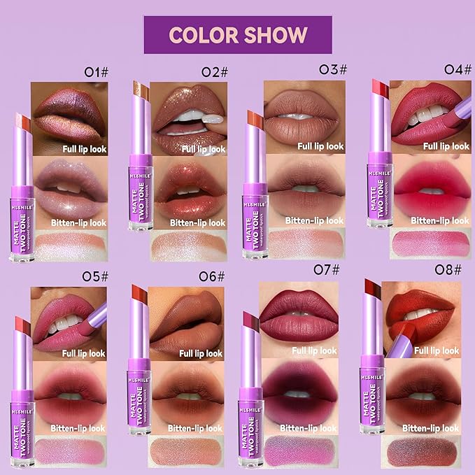 Glitter Lipstick 2 In 1 Two Tone Lipsticks, 18H Waterproof Long Lasting Sparkling Shimmer Metallic Glitter Lip Gloss, Shiny Matte Lip,Bold Glimmer Glow Lip Gloss for Women Christmas Lip Makeup (#02)