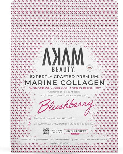 Marine Collagen Peptides Powder – 30-Count Pouch (Blushberry) – Wild-Caught, Hydrolyzed Type I – Hair, Skin, Nails & Joint Support – Ingestible Beauty® by Akam