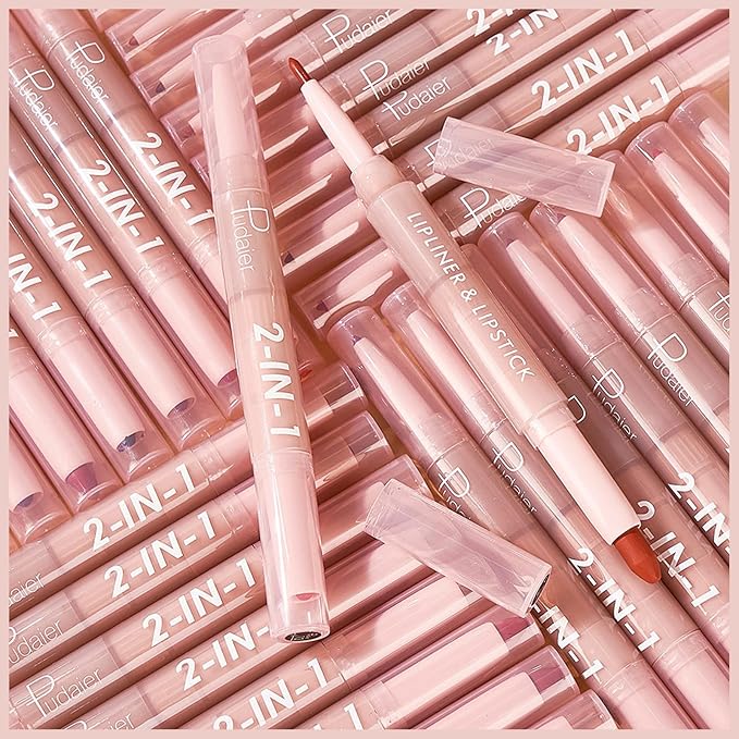 MIELIKKI Lip Liner and Lipstick Makeup Set, 2-in-1 Double Head Lipstick, Highly Pigmented Matte Lip Crayon, Long Lasting, Waterproof, Nonstick Cup, Lip Makeup Gift, 15