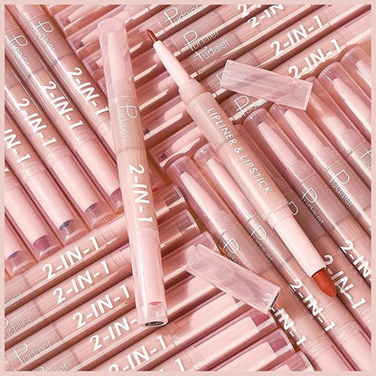 MIELIKKI Lip Liner and Lipstick Makeup Set, 2-in-1 Double Head Lipstick, Highly Pigmented Matte Lip Crayon, Long Lasting, Waterproof, Nonstick Cup, Lip Makeup Gift, 05