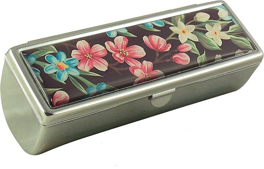 Houder Designer Lipstick Case with Mirror for Purse - Decorative Lipstick Holder with Gift Box - Velvet Lined - Protect Your Lipsticks in Style (Tropical Flowers)