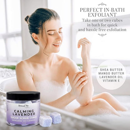 Exfoliating Body Scrub - 12oz LAVENDER Sugar scrub cubes w/Mango Butter & Shea butter- Ultra Hydrating & Moisturizing - Natural & Organic for all body exfoliation-For hands, arms legs, elbow & foot