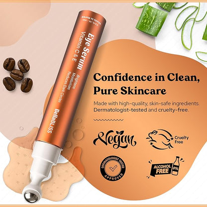 BellaBLISS Vitamin C & Vitamin E Eye Serum – Hydrating Under Eye Roller for Puffiness, Wrinkles & Dark Circles – Lightweight Cooling Formula – 0.5 fl.oz / 15 ml – Pack of 1