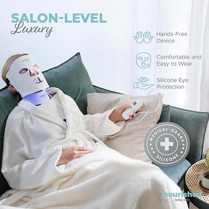 LED Face and Neck Mask with Near-Infrared - Blue, Red Light Therapy for Face - 228 LEDs - Skincare Tool for Wrinkles, Anti-Aging