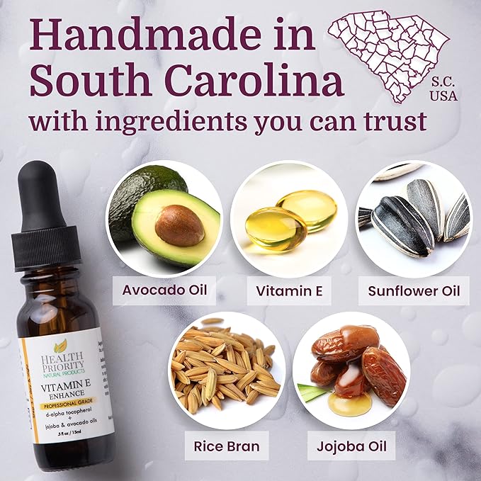 Health Priority Vitamin E Oil - 15,000 IU Vitamin E Serum for Face and Hair - Organic, Handmade - Non-GMO, Gluten-Free, Vegan - Oil for Scars, Wrinkles, Stretch Marks - Scented, 0.5 Fl Oz