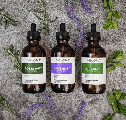 velona Peppermint Essential Oil 4 Fl Oz | Therapeutic Grade 100% Pure and Natural | for Aromatherapy Diffuser, Massage, Skincare, Haircare, Soapmaking | Undiluted and Multipurpose in Glass Bottle