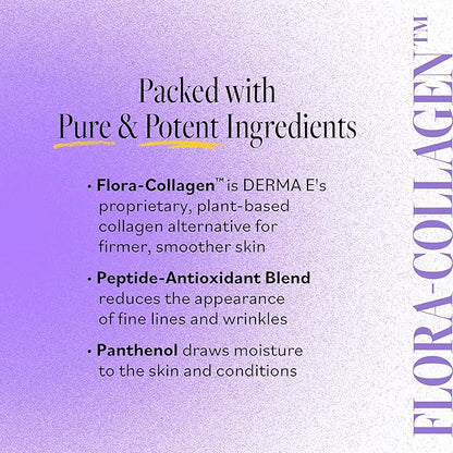 DERMA E Advanced Peptides and Vegan Flora-Collagen Serum – Double Action Collagen Face Cream with Peptide Complex – Intensely Hydrating Serum for Lines, Wrinkles and Redness, 2 oz