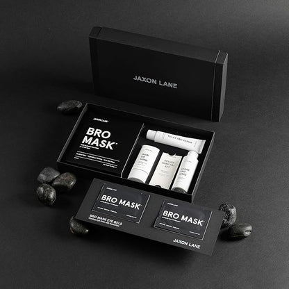 Mens Skin Care Kit 5 Piece Deluxe Facial Skincare Routine Gift Set, Anti Aging Korean Skin Care for Men: Enzyme Powder Face Wash, Moisturizer, SPF 50 Sunscreen, Bro Mask Sheet Masks, Under Eye Patches