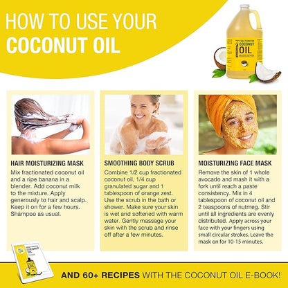 Seven Minerals Pure Fractionated Coconut Oil - 1 Gallon - Non-GMO, 100% Natural, Lightweight Massage Oil for Therapy on Skin, Hair, More - Perfect Bulk Carrier Oil for Essential Oils (128 fl oz)