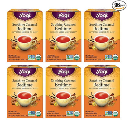 Yogi Tea Soothing Caramel Bedtime Tea - 16 Tea Bags per Pack (6 Packs) - Calming Sleep Tea - Supports Good Sleep - Includes Chamomile Flower, Rooibos Leaf, Roasted Chicory Root & More