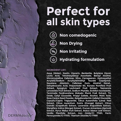 DERMAdoctor Kakadu C Dermatologist Formulated Amethyst Clay Detox Mask; Vitamin C Clay Face Mask for Dark Spots, Dull Skin, Oil Control and Refining Pores - 1.69 oz