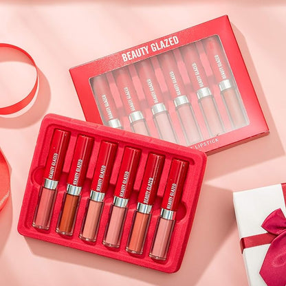 6 Pcs Matte Liquid Lipstick Makeup Set, Non-Stick Cup Long-Lasting Wear Not Fade Waterproof Nude Red Velvet Lip Gloss Beauty Cosmetics Set