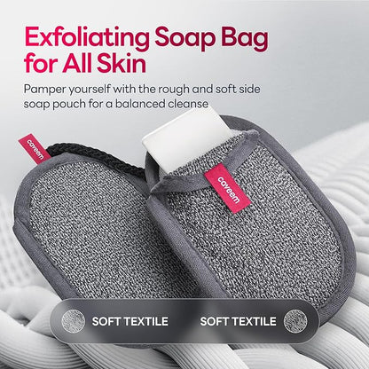 Caveem's Exfoliating Glove (2 Pack) & Soft Soap Bag (2 Pack) – Deep and Gentle Exfoliation for Remove Dead Skin