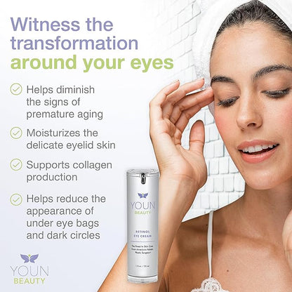 YOUN Beauty Retinol Eye Cream by Plastic Surgeon Dr. Anthony Youn | Paraben-Free Night Eye Cream with Liposomal Retinol & Hyaluronic Acid | Under Eye Cream for Hydration and Skin Firming, 1 Fl Oz