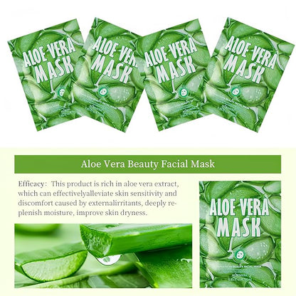Facial mask Moisturizing face Mask - 10 Sheets, Deep Hydration, Improves Dry Skin, Sheet Mask, skincare for All Skin Types (10PCS, Aloe Vera)