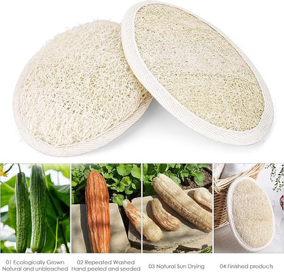 Natural Loofah Sponge Exfoliating Body Scrubber, Organic Biodegradable Bath Shower Scrub for All Skin Types, Men Women (2 Pack)
