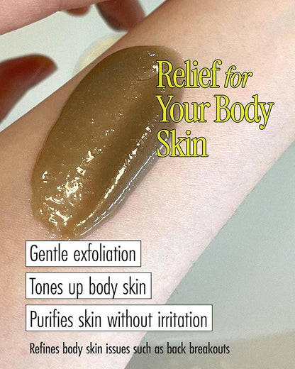 Relief Mud Secret Body Scrub | Korean Body Wash Scrub Exfoliator for Ingrown Hair & Razor Bumps | After Waxing Care Feminine Wash w/Brown Sugar | for Sensitive Skin (6.34 fl oz)