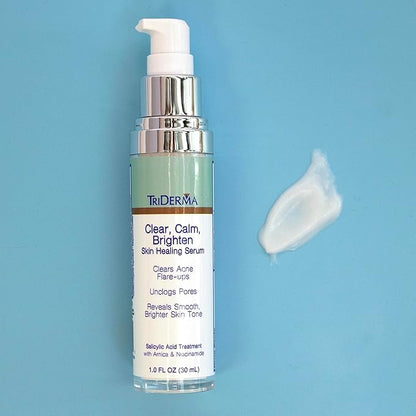 TriDerma Clear, Calm, Brighten Skin Serum with 2% Salicylic Acid and Niacinamide Reveals Smoother, Brighter, More Even Skin, Clears Acne Blemishes, Blackheads and Unclogs Pores, 1 oz